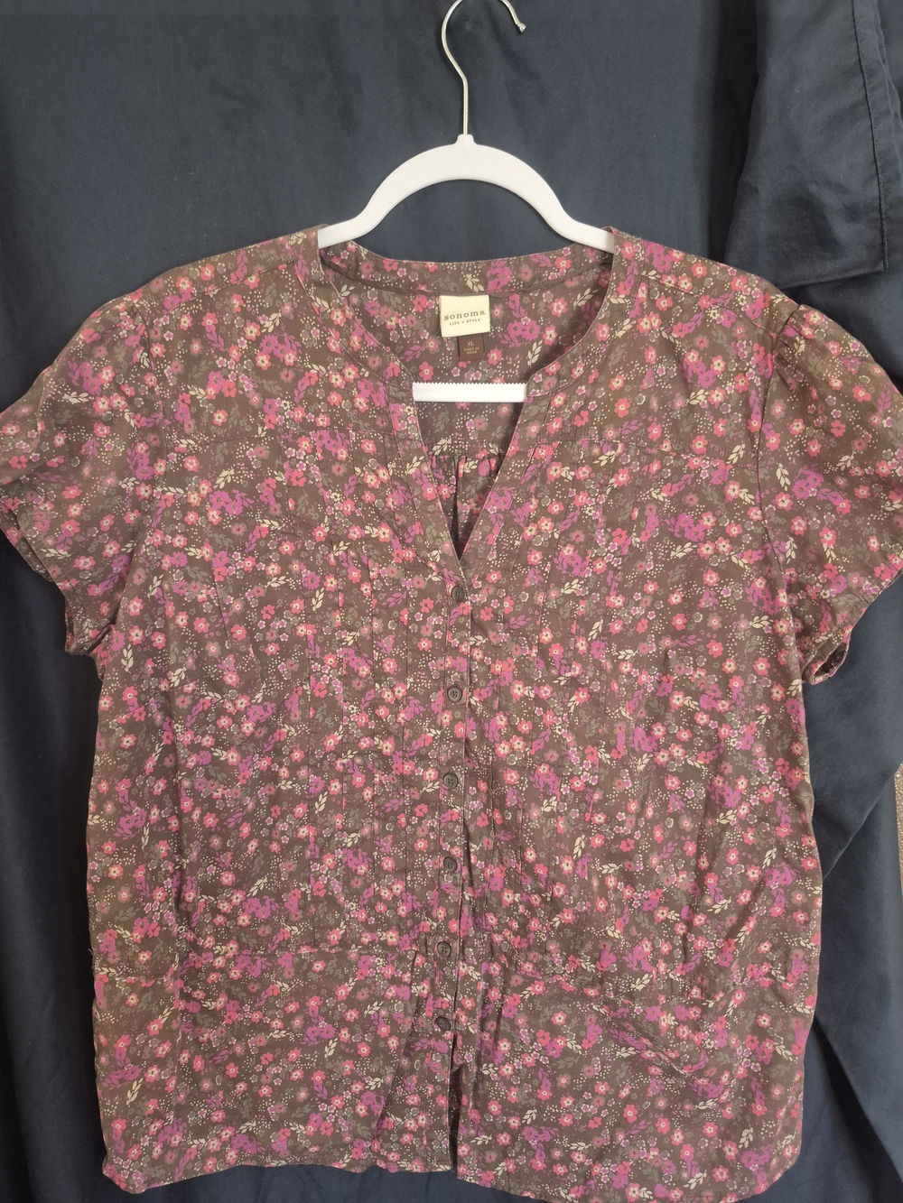 Sonoma Brown Floral Button-Front Women’s Blouse